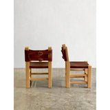 Pair of Chunky Primitive Pine and Leather Chairs