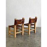 Pair of Chunky Primitive Pine and Leather Chairs