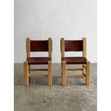 Pair of Chunky Primitive Pine and Leather Chairs