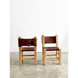 Pair of Chunky Primitive Pine and Leather Chairs