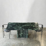 Vintage Green Serpentine Marble Dining Table with Slatted Base